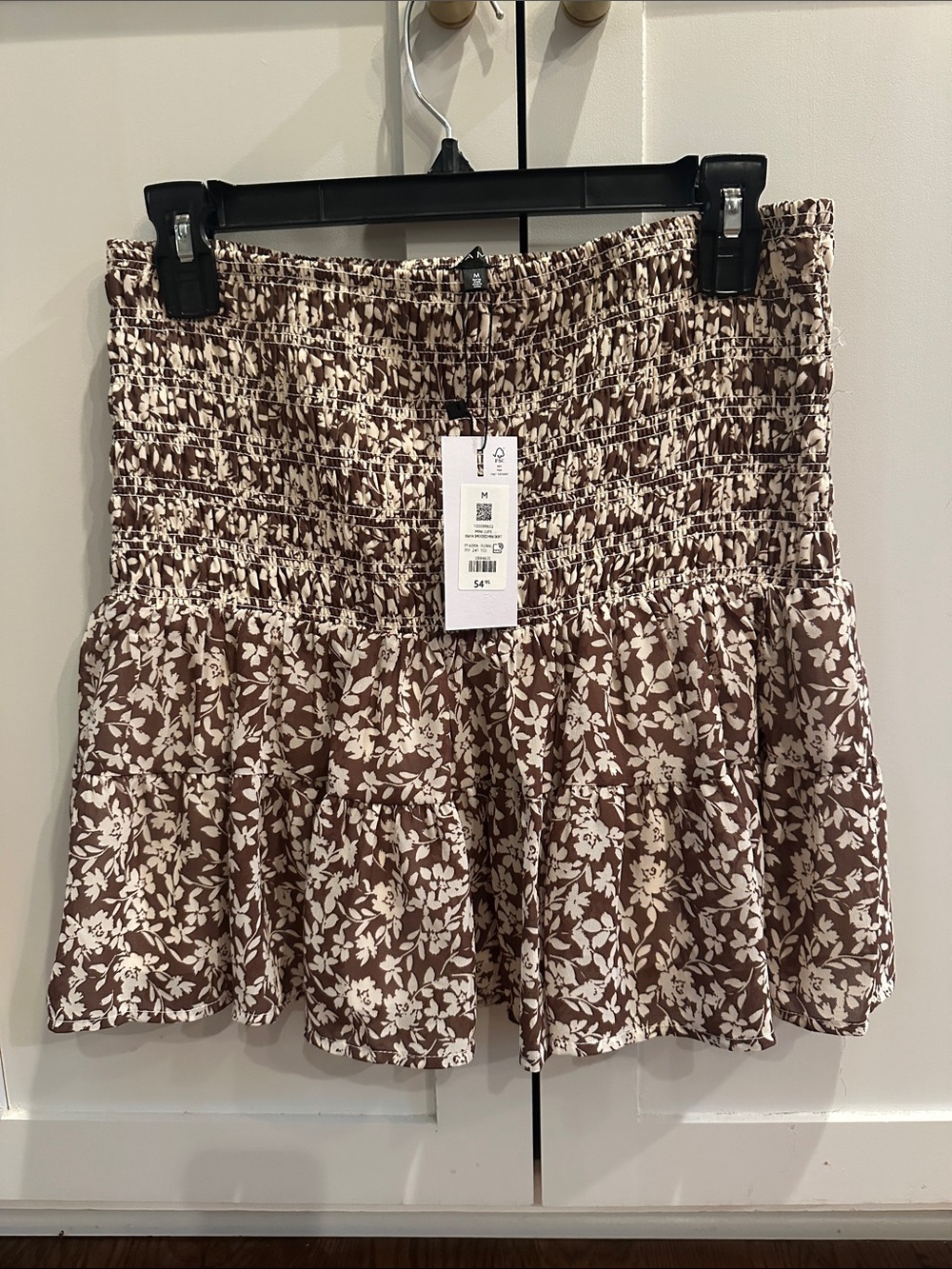 Dynamite Brown and White Floral Smocked Mini Skirt